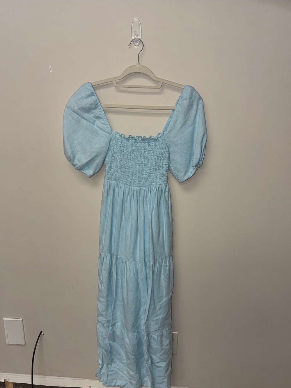 Abercrombie & Fitch Light Blue Puff Sleeve Maxi Dress